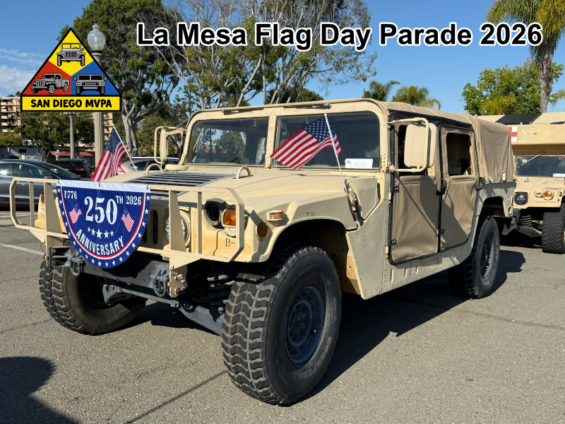 Humvee with 250th Anniversary banner and American flags